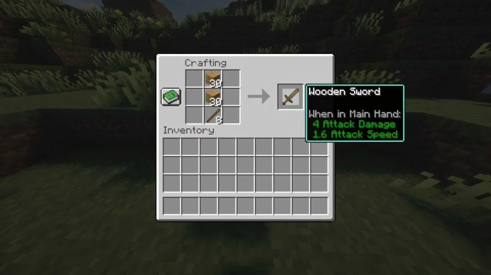 Quy trình thu thập gỗ và chế tạo kiếm gỗ Minecraft