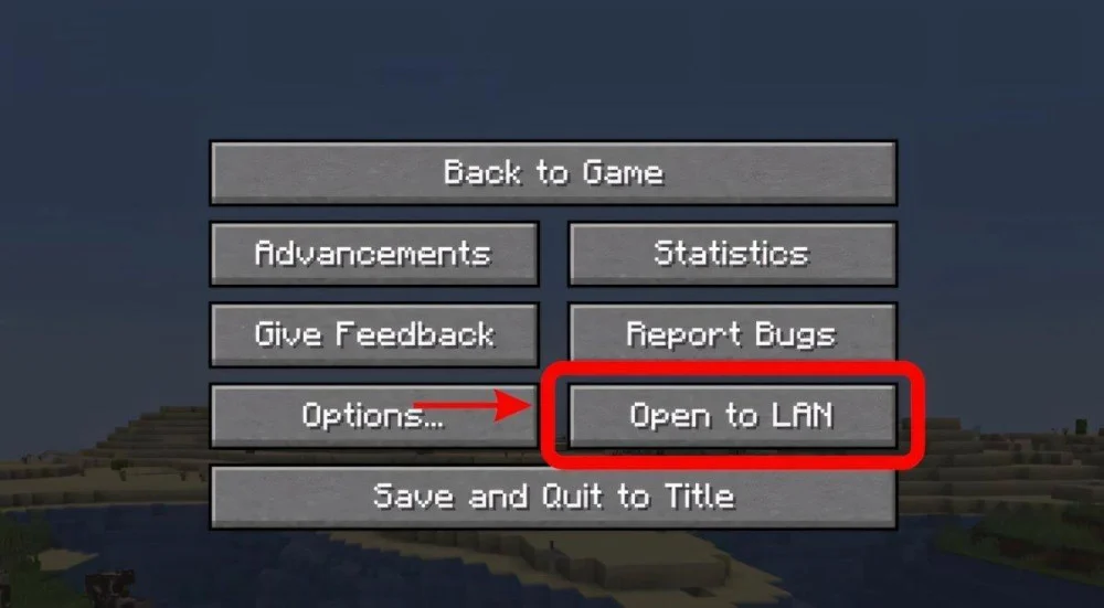 Nhấn ESC, chọn Open to LAN, cài đặt chế độ