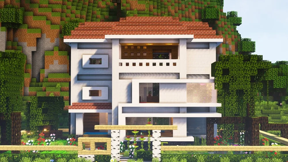 Sử dụng lệnh /fill để xây tường và nền khách sạn