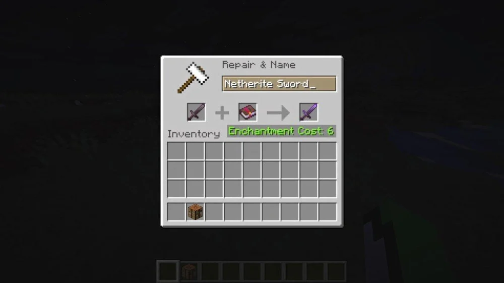 Tính năng sửa chữa, đặt tên và ép bùa của Minecraft