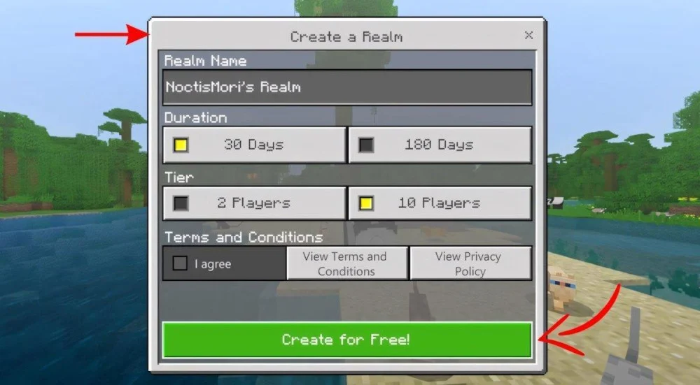 Chọn Minecraft Realms, nhấn New Realm, đặt tên