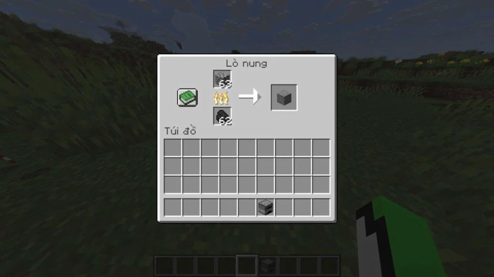 Chuẩn bị đá cuội và than để nung đá mịn Minecraft
