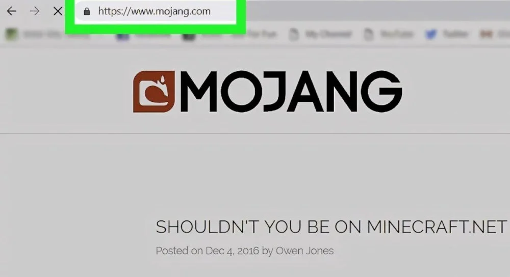 Mở trình duyệt web và truy cập trang chủ Mojang