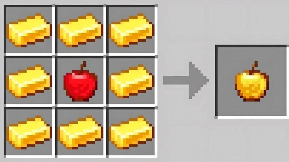 Hướng dẫn các bước chế tạo táo vàng Minecraft.