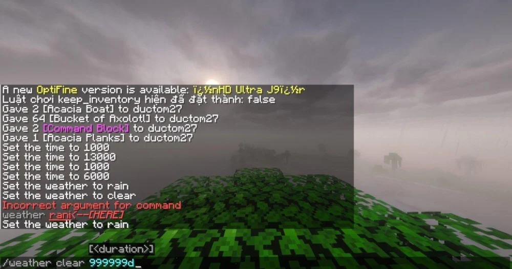 Cách dùng lệnh làm sạch thời tiết trong Minecraft
