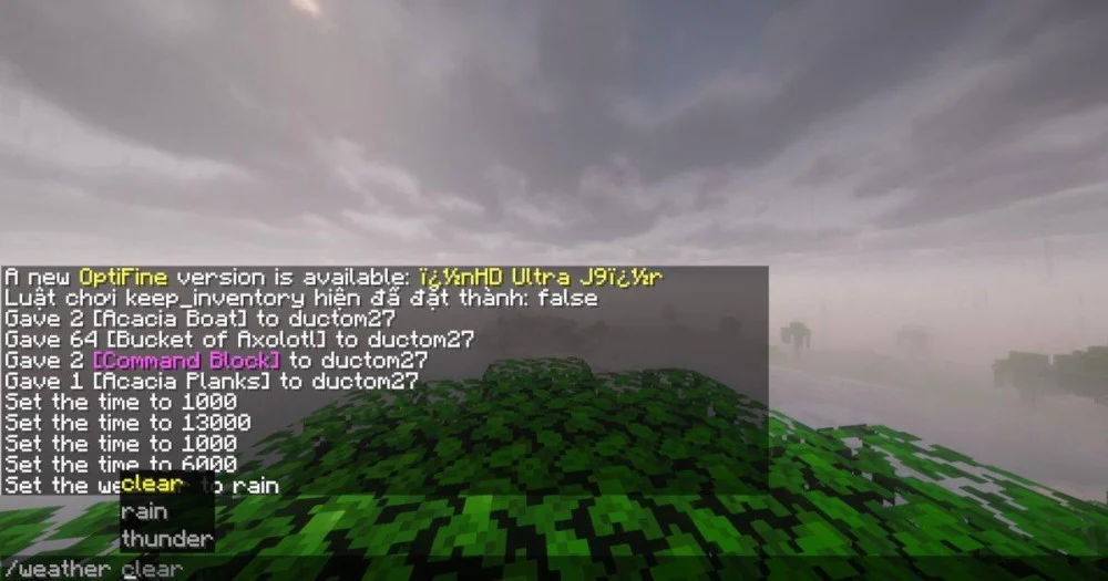 Hướng dẫn dùng lệnh điều chỉnh thời tiết trong Minecraft
