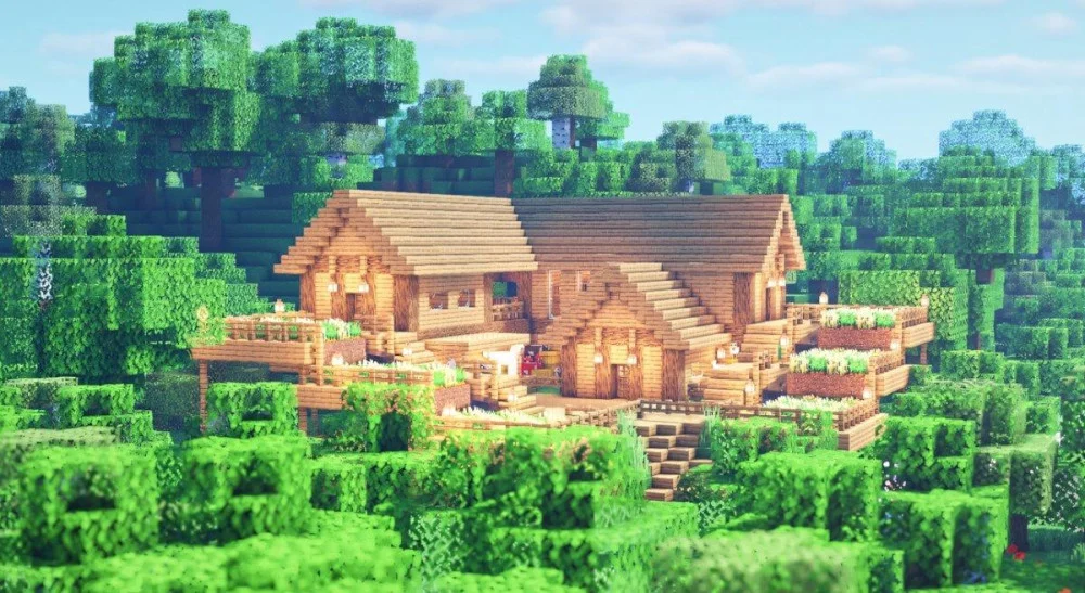 Thiết kế biệt thự gỗ sinh thái giữa rừng Minecraft