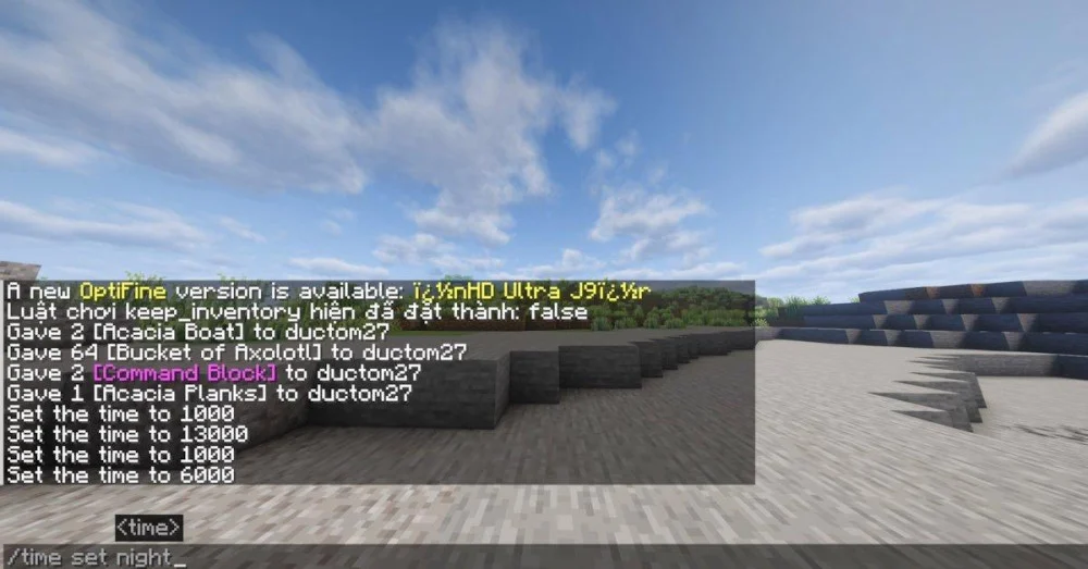 Các lệnh tùy chỉnh thời gian trong trò chơi Minecraft