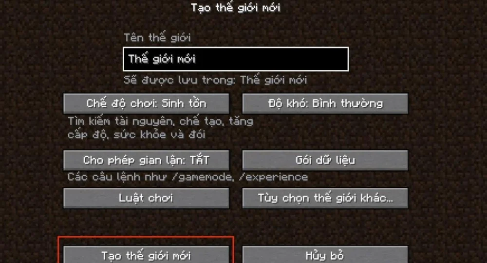 Hoàn tất cài đặt để khởi tạo thế giới Minecraft 1.19